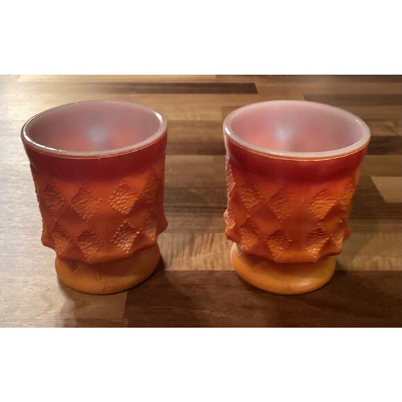 VTG Anchor Hocking Fire King KIMBERLY Textured Diamond Red Orange Ombre Mugs 3.5 - Picture 5 of 10